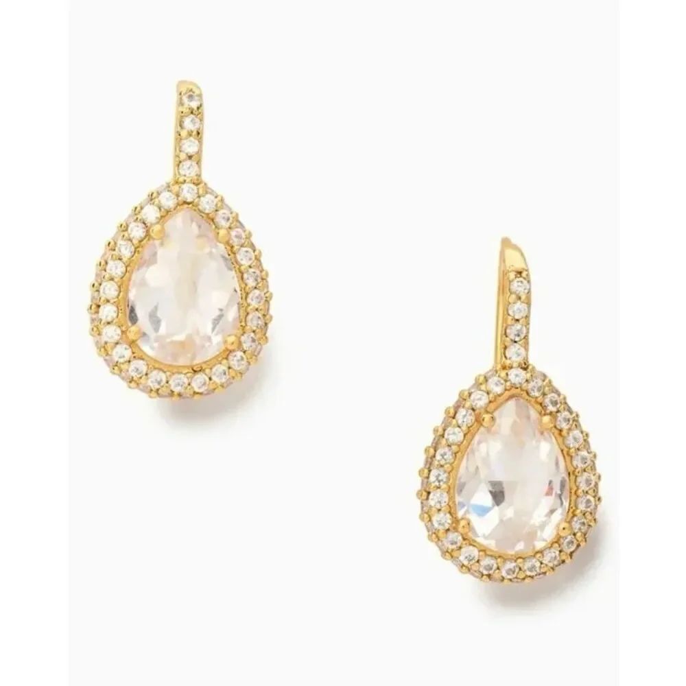 Kate Spade Pavé Halo Teardrop Earrings NWT Gold Crystal Bridal Wedding